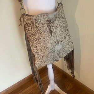 Cowhide Fringe Crossbody Bag - Brown Speckled